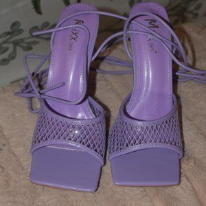 Purple Carmina Lace Up Fishnet Heels